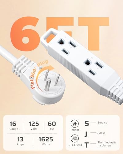 DEWENWILS 360° Rotating Flat Plug Extension Cord, 6FT 16/3C, ETL Listed - Image 7