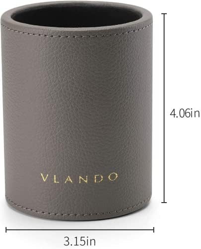 VLANDO Office Desk Organizer Leather Desktop Organizer Caddy with Drawer for Storing Desktop Supplies and Accessories (Grey Set) - Image 6