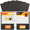 Better Office Products Black Paper 2 Pocket Folders with Prongs, 50 Pack, Matte Texture, Letter Size Paper Folders, 50 Pack, with 3 Metal Prong Fastener Clips, Black by BetterOfficeProducts