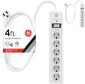 GE Surge Protector Power Strip, 4 Ft Extension Cord, 6 Outlet Extender, 800 Joules, Flat Plug, Twist-to-Close Safety Covers, UL Listed, White, 2 Pack, 54634 by Unknown