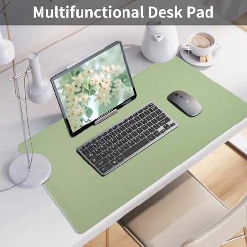 Light Green Desk Mat with Stitched Edges, Large Mouse Pad, Non-Slip Desk Protector Mat, Leather Desk Blotter, Waterproof Desk Pad for Office Home Decor(31.5×15.7 Inches) - Image 6
