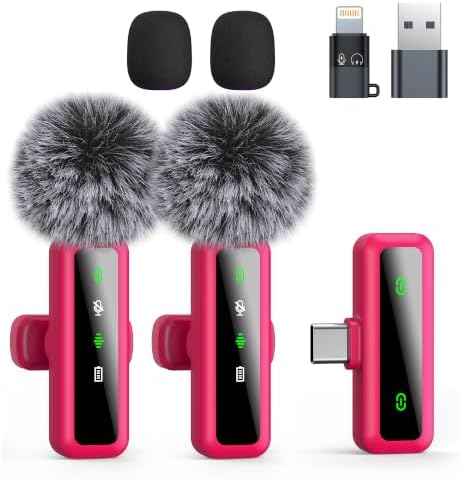 Wireless Lavalier Mic for iPhone, Android, PC, Live Stream, Vlog (rose） by Unknown