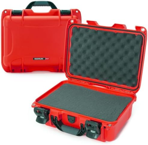 NANUK 915 Hard Case with Cubed Foam – Compact Waterproof Travel Camera Hard Case with Padded Dividers, 13.8” x 9.3” x 6.2” – Dustproof and Impact Resistant, Airline Carry-On Approved – Red by NANUK