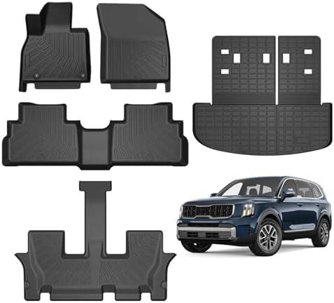 Telluride Floor Mats - Fit for Kia Telluride 2020-2025 (7&8 Seats)（Not for 2027）, All Weather Floor Mat & Cargo Liner w/Baclkrest for Telluride Accessories, Heavy Duty Waterproof by cartist