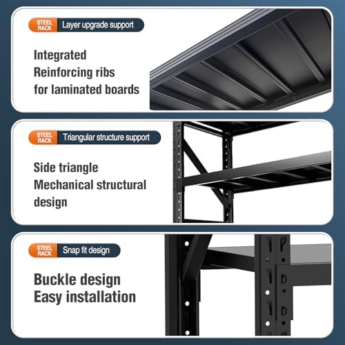 5000LBS Heavy Duty Storage Shelves,Adjustable Metal Garage Shelving Units, Industrial Shelving for Warehouse & Commercial Storage(Black, W78.74*D23.62*H78.74) - Image 3