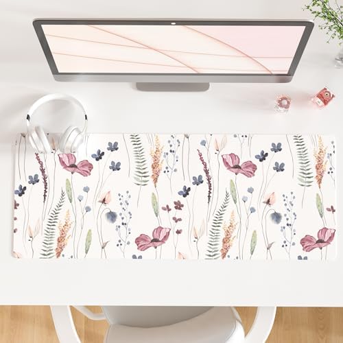 QiyI PU Leather Large Mouse Pad, Office Decor, 31.5" x 11.8", Wildflowers by QIYI