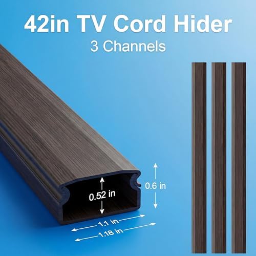 Yecaye TV Cord Hider, 42in Cord Cover Wall, W1.18in H0.6in, Darkwood - Image 3