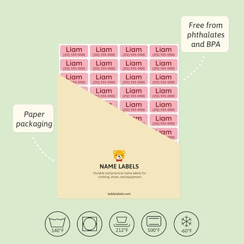 TeddyLabels - Clothing Labels for Nursing Home (180) – Self-Adhesive Name Tags for Clothes and Personal Items. Personalized Labels for Daycare, Nursing Homes, and Laundry Use - Pink - Image 4