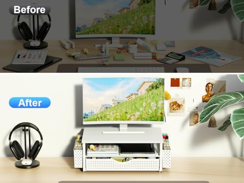 Spacrea Desk Organizers and Accessories, Printer Stand with Storage, White - Image 3