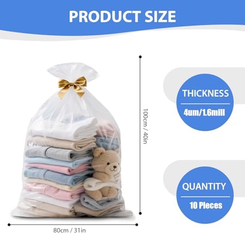 Large Clear Plastic Storage Bags, 31" x 40" Food-Grade Clear Plastic Flat Open Poly Bags for Blanket, Pillows, Seasonal Clothing, Comforter and Basement Storage (1.6 Mil/10 Count) - Image 2