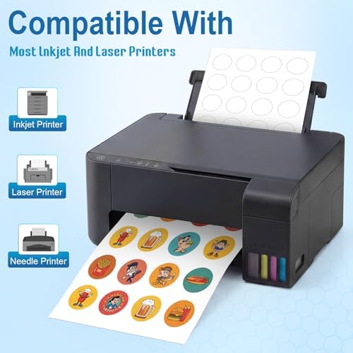 Circle Labels, 1.5" Round Labels, Round Sticker Labels for Laser&Inkjet Printers, 30 Sheets, 600 Total Adhesive Labels for DIY Craft, School Supplies, Pony Packaging (20 per Sheet) HB-C020 - Image 3