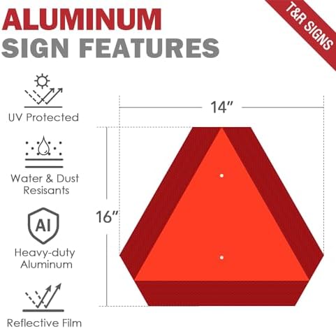 T&R Metal Slow Moving Vehicle Sign, Safety Triangle Sign - 14 x16 Inches - Reflective, UV Protected, Waterproof, Weatherproof and Fade Resistant Up to 7 Years Outdoor for Golf Cart Tractor UTV - Image 2