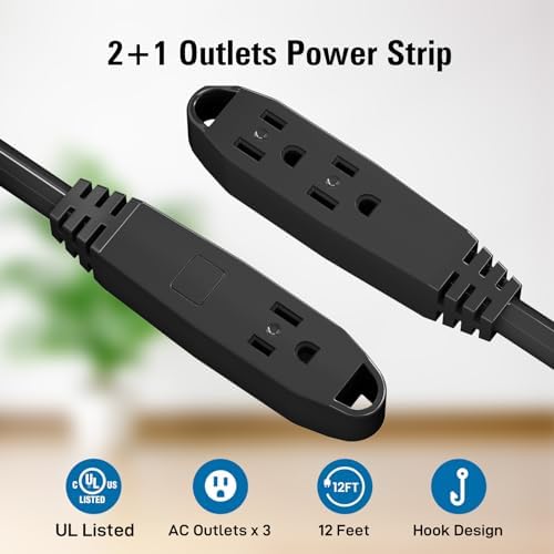 K KASONIC 12 FT 3 Outlet Extension Cord, 16/3 SJTW Grounded Cord, Black - Image 3