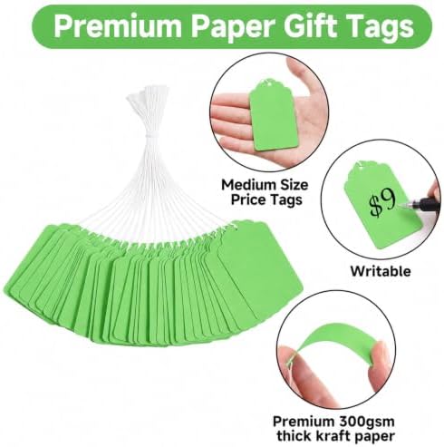 joycraft 200Pcs Gift Tags with String Attached, 2.8x1.6 in Green Price Tags - Image 3