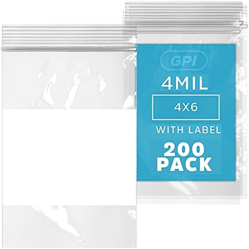 GPI 4"x6" Zip Bags, 200 Pack, 4 Mil Heavy Duty, Write with White by GPI