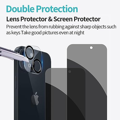 PEHAEL for iPhone 15 Plus Privacy Screen Protector+Camera Lens Protector - Image 6