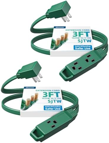 DEWENWILS 2 Pack 3FT Green Christmas Flat Extension Cord 16/3, ETL Listed by DEWENWILS