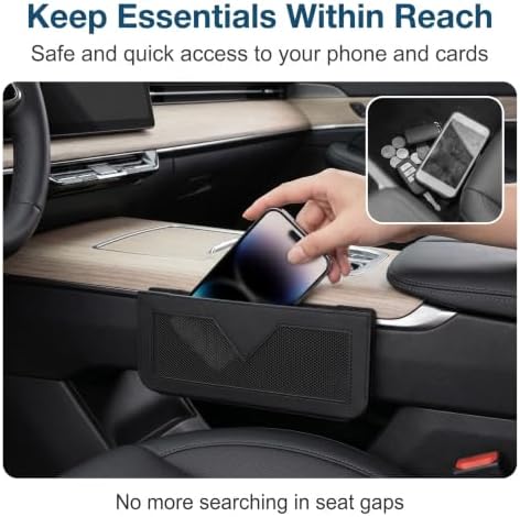 Car Seat Side Pocket Organizer, 9.45" x 3.94" Self-Adhesive Elastic Mesh Storage Pouch, PU Leather Car Interior Phone Cards Console Organizer, Universal for Most Cars SUVs (Black) - Image 5