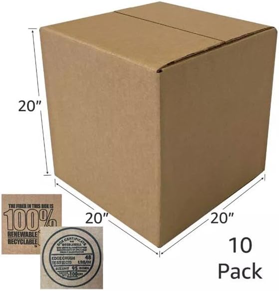 Corrugated Heavy Duty Boxes, 20 x 20 x 20 inch, 10 Pack - Image 2