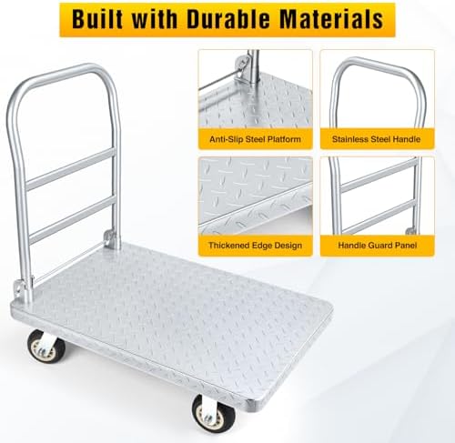 Stainless Steel Platform Cart 1320 lbs Heavy Duty Flatbed Push Dolly with 5 Inch Rubber Wheels 36 x 24 Inch Platform Truck for Warehouse Industrial Use Black - Image 6