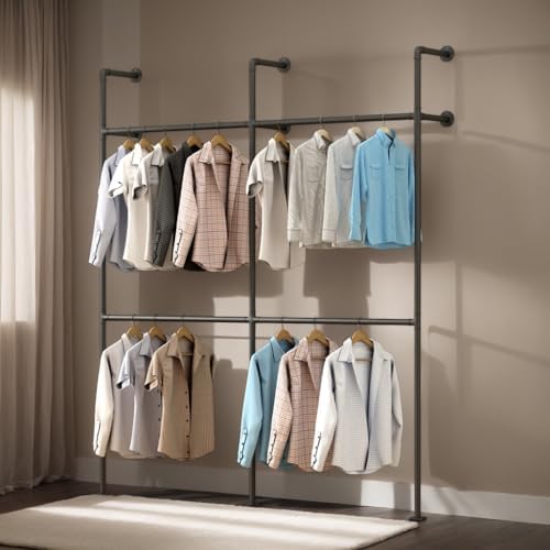 Industrial Pipe Garment Rack, Wall Mounted Clothing Organizer for Walk-in Wardrobe, Multi-Purpose Storage Solution, Heavy Duty, 399 * 220cm - Image 6