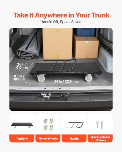 VEVOR Heavy Duty Platform Truck, 2000 LBS Industrial Steel Flatbed Cart with 360° Swivel Wheels, Platform Push Cart Dolly, Easy Storage for Warehouse/Garage/Moving/Garden (48" x 24" x 32") - Image 4