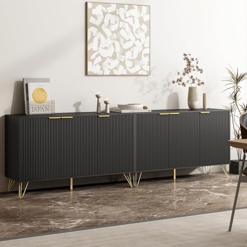 Storage Cabinet with 3 Fluted Doors and Adjustable Shelves, Black, 2pcs丨Modern Wood Accent Table, Sideboard Buffet Cabinet, Console Table for Living Room, Hallway, Entryway - Image 5