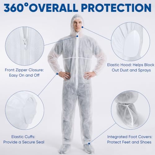 TICONN Hazmat Suit Disposable Coveralls, Full Body Lab Overall Paint Suit - Image 4