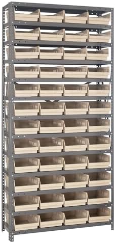 Quantum Storage Systems 1875-108IV Steel Shelving Unit with 4" Shelf Bins, 18" D x 36" W x 75" H, Ivory by QuantumStorageSystems