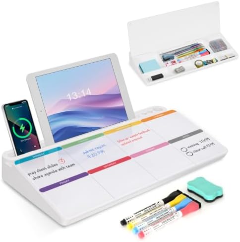 Desktop Glass Whiteboard with Storage, Weekly Calendar Desk White Board by WALGLASS