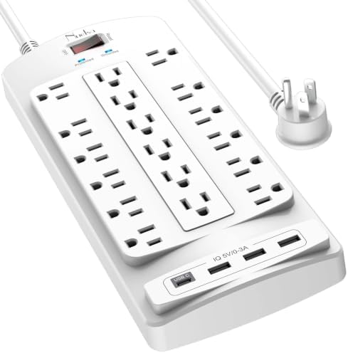 18 Outlets Surge Protector Power Strip - Nuetsa 6 Feet Flat Plug Heavy Duty Extension Cord with 18 Widely Outlets and 4 USB Ports, 2100 Joules, White, ETL Listed by Nuetsa