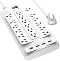 18 Outlets Surge Protector Power Strip - Nuetsa 6 Feet Flat Plug Heavy Duty Extension Cord with 18 Widely Outlets and 4 USB Ports, 2100 Joules, White, ETL Listed by Nuetsa