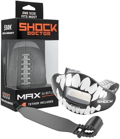 Shock Doctor Lip Guard, Adult and Youth Mouth Guard Football with Strap, Breathable Wide Opening Football Mouthpiece for Youth and Adults OSFA, Shock Doctor Mouth Guards, Max Airflow by ShockDoctor