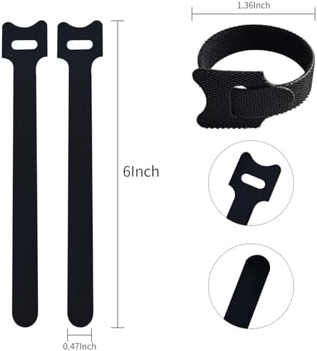 6 Inches 100 PCS Black Reusable Cable Ties,Multi-purpose Adjustable Cord Straps,Cable Organizer,Cord Wrap and Hook Loop Cords Management,Adjustable Cord Ties - Image 2