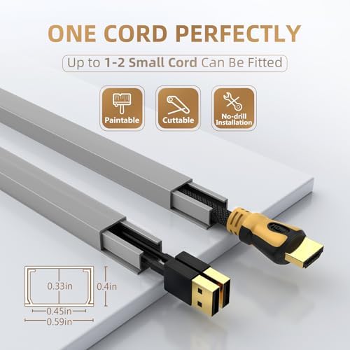 Delamu Cord Hider, 85in Cord Covers for Wires on Wall, One-Cord Cable Hider, Self-Adhesive Wire Hiders Wire Covers for TV Cords on Wall, Paintable Cable Cover Management Kit, W0.59 H0.4in, Grey - Image 2