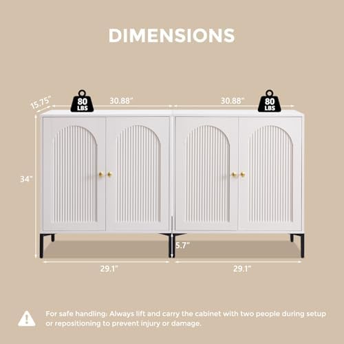 IFGET 61.75" W Modern Arched Sideboard Buffet Cabinet with Storage, White - Image 2