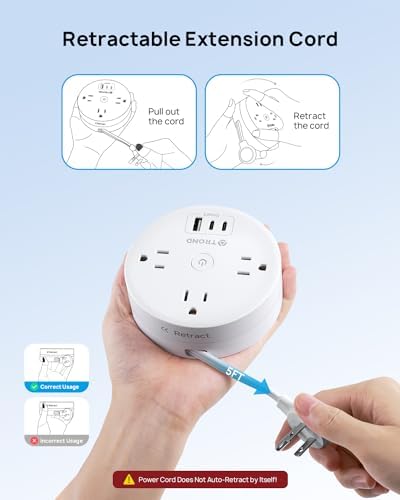 TROND Travel Power Strip, Retractable Extension Cord 5ft, Cruise Essentials - Image 3