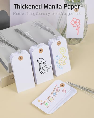 Uniclife 100 Pcs Manila Tags White Blank Shipping Tags with Wire Attached 4.7 Inch Paper Hang Tag with Reinforced Eyelet Large Marking Writable Price Label Tag, 4.7" x 2 3/8" - Image 3
