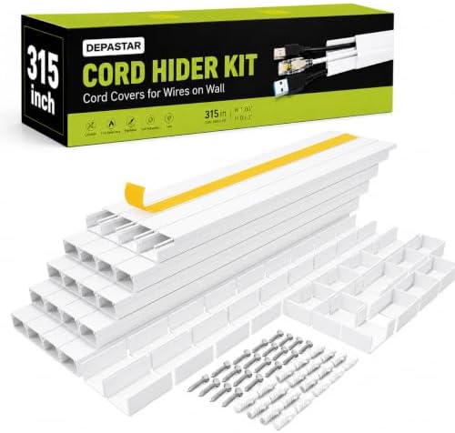 315” Cord Hider Kit, White Cable Raceway for Wall Mounted TV Wires, Paintable Wire Cover with Adhesive Tape, Screws and Connectors by DEPASTAR