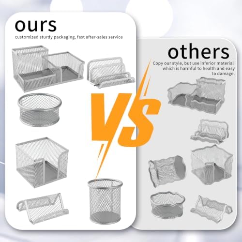 6 Pack Mesh Metal Desk Organizer Stationery Storage Set Silver - Image 7