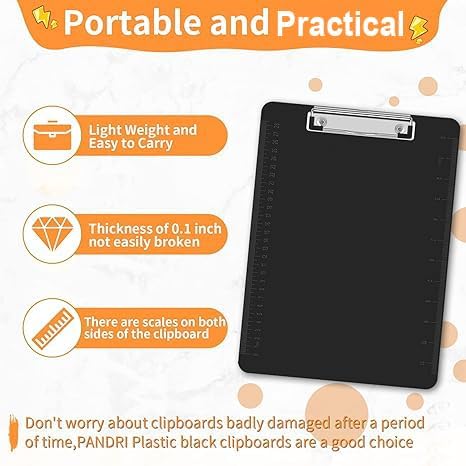 Black Clipboards, PANDRI 6 Pack Plastic Black Clipboards - Image 3
