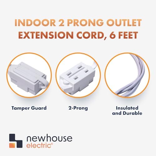 Newhouse Electric 6-Foot 2-Prong Indoor Outlet Extension Cord with Tamper Guard CTCORD6FT-WH, Slim Indoor Extension Cord and Cube Tap for Home Essentials, Apartments, and Home Improvement Projects - Image 6