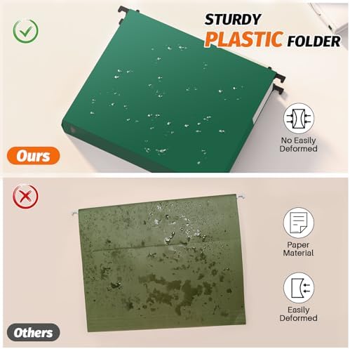 SHUTEX Extra Capacity Plastic Hanging File Folders,12 Pack Reinforced Expanding Hang Folder Letter Size,Accordian Pocket,Heavy Duty 2 Inch Expansion,Hanging Folder Organizer for Office Home,Green - Image 2