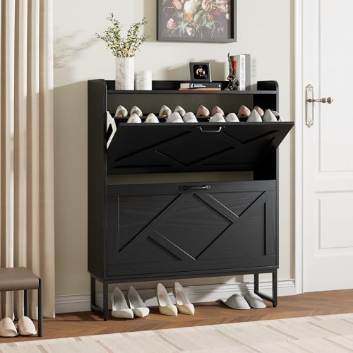 Nicetree Shoe Storage Cabinet with 2 Flip Drawers, Entryway Cabinet, Black by Nicetree