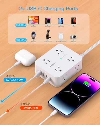 Extension Cord 10 Ft, Ultra Thin Flat Plug Power Strip Surge Protector - Image 5