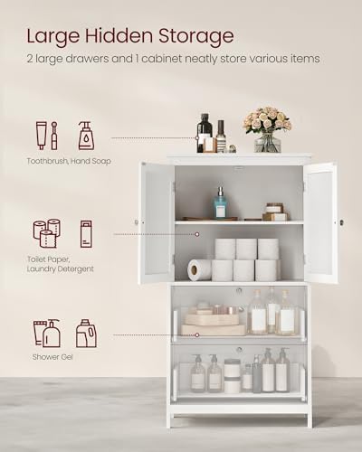 VASAGLE Bathroom Floor Cabinet with 2 Doors, 2 Drawers, Cloud White - Image 5