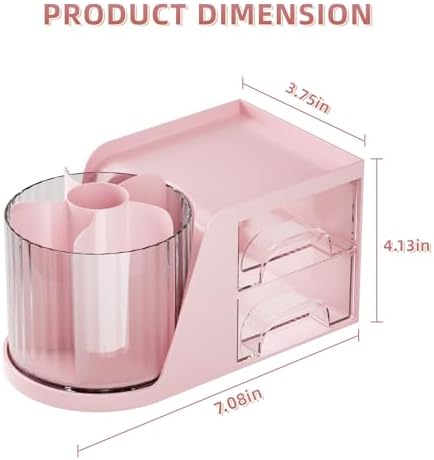 Marbrasse Desk Organizer with 2 Drawer, 360°Rotating Pen Holder, Desk Organizers and Accessories with 6 Slots Pencil Organizer + 2 Drawer, Art Supply Storage Box Caddy for Office (Pink) - Image 3