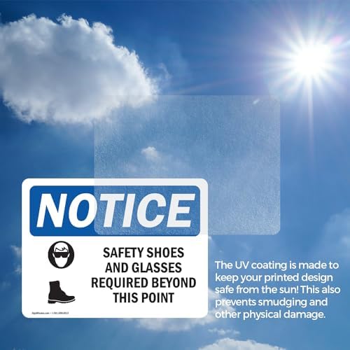 (2 Pack) Safety Shoes And Glasses Required Sign With Symbol OSHA Notice Sign 7 Inch X 5 Inch Vinyl Label Decal Sticker Weather Resistant, UV Protected for Workplace, Business, and Construction Site, Made in the USA - Image 6