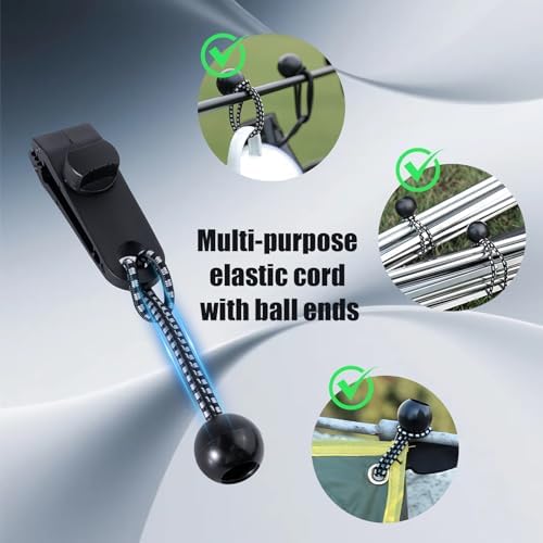 30 Pack Tarp Clips with Bungee Balls & Buckle, Heavy Duty Tarp Tie Downs, Waterproof Lock Grip Tent Clips for Camping, Garden Shade Cloth, Car Cover and Awning, Black - Image 4