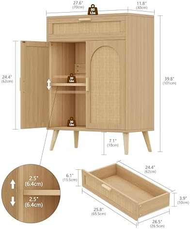 Keehusux Rattan Sideboard Buffet Cabinet Set of 2, Natural Oak - Image 2